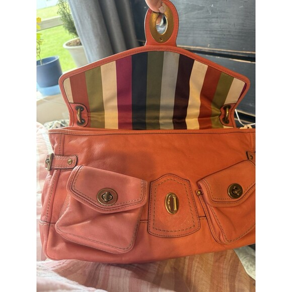 Coach 11128  Leigh Legacy Ltd Ed Pink Leather Handbag Brass Turnlock Striped - Picture 10 of 14